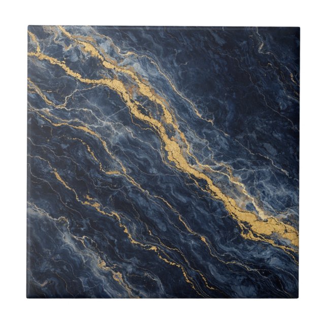 Carreau Marbre Naturel Bleu Nuit & Or – Luxe (Devant)