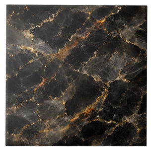 Carreau Marbre Noir de Luxe avec Veines d'Or Abstraites en