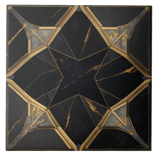 Carreau Marbre noir et motif étoilé géométrique or