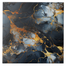 Carreau Marbre noir, or et blanc givré