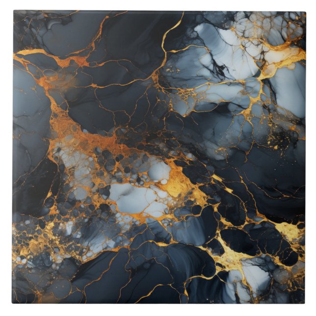 Carreau Marbre noir, or et blanc givré (Devant)