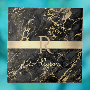 Carreau Marbre Noir & Or, Lingot d'Or, Nom & Monogramme DI