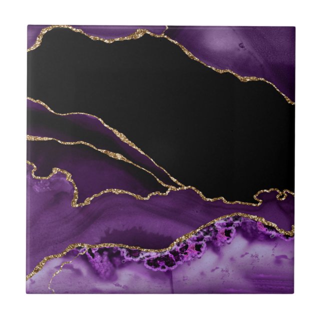 Carreau Marbre noir violet Agate Glamor foncé Or (Devant)