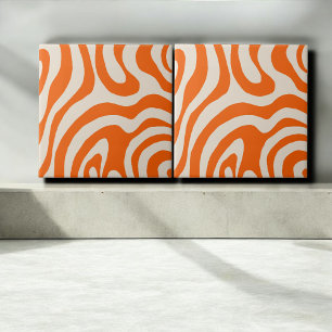 Carreau Marbre Orange Abstrait Rayure Groovy Moderne Gras