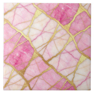 Carreau Marbre rose chaud et or