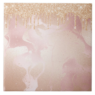 Carreau Marbre Rosegold Blush avec Droplets Parties scinti