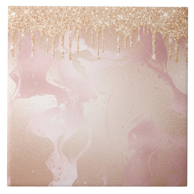 Carreau Marbre Rosegold Blush avec Droplets Parties scinti (Devant)