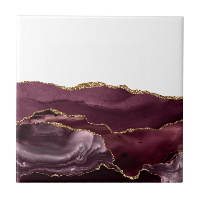 Carreau Marbre Rouge Vin Agate Pailletée Dorée Glamour Élé (Devant)