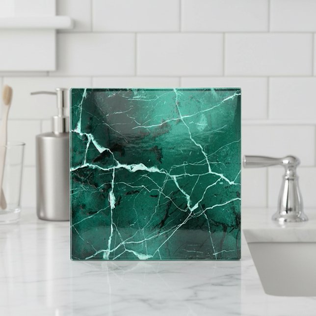Carreau Marbre Tons de Bijou Abstrait Vert Émeraude ID1288 (Créateur téléchargé)
