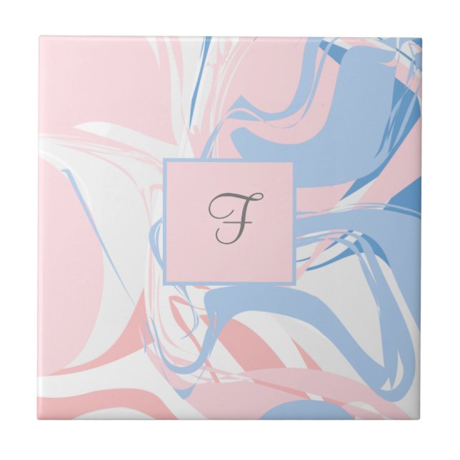 Carreau Marbre tourbillonnant abstrait rose blanc bleu Mon (Devant)