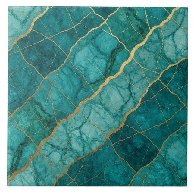 Carreau Marbre Turquoise Bleu Canard et Or (Devant)