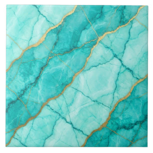 Carreau Marbre Turquoise Bleu Canard et Or
