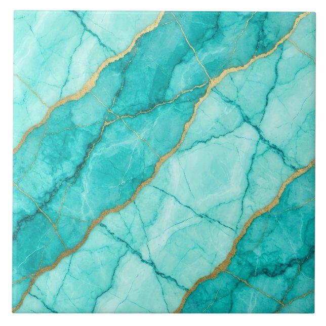 Carreau Marbre Turquoise Bleu Canard et Or (Devant)