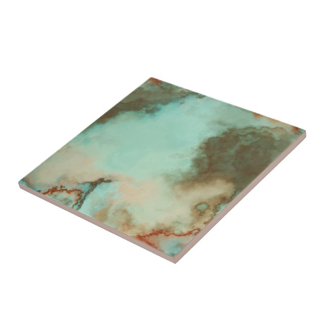 Carreau Marbre turquoise et rouille Abstrait (Côté)