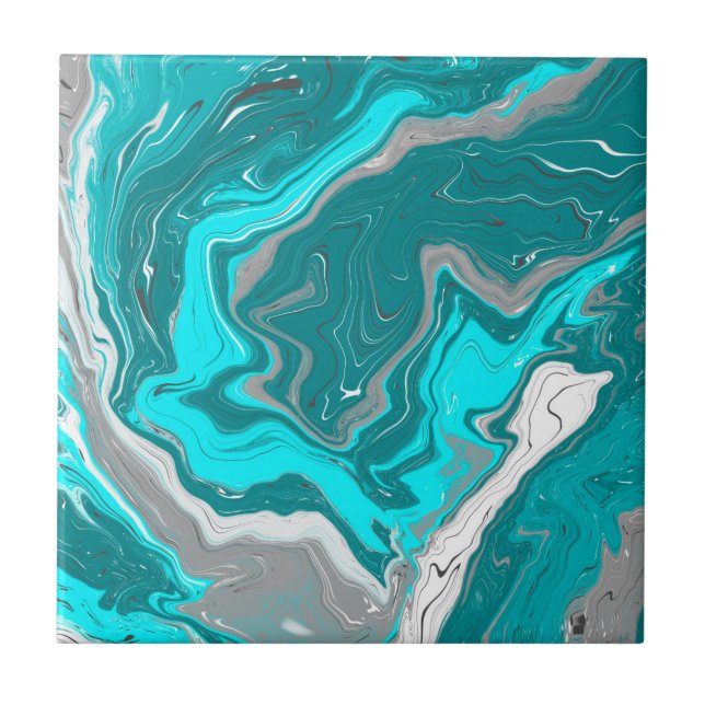 Carreau Marbre turquoise et Turquoise Fluid Art (Devant)