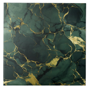 Carreau Marbre Vert et Or, Gemme Fêlée, Sans Couture