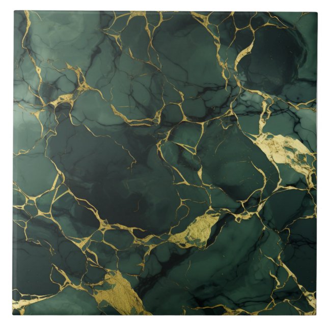 Carreau Marbre Vert et Or, Gemme Fêlée, Sans Couture (Devant)