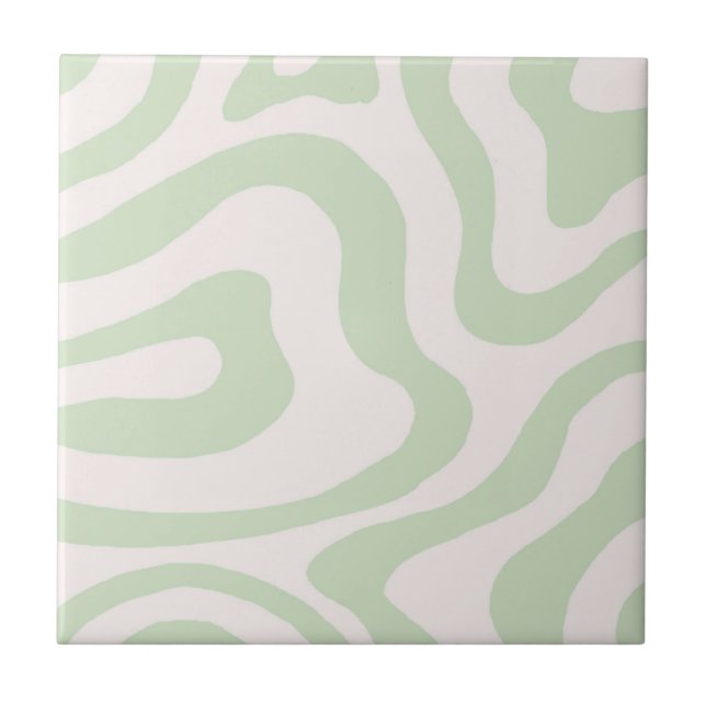 Carreau Marbre vert Sage Abstrait Retro Wavy Bande (Devant)