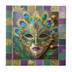 Carreau Mardi Gras Gold Ceramic Peacock Feature Masque