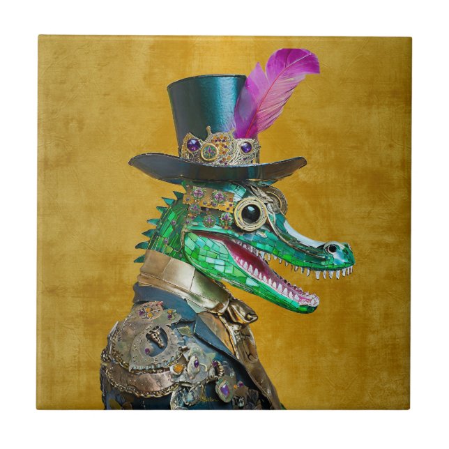 Carreau Mardi Gras Steampunk Party Animal Alligator (Devant)