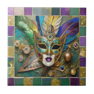 Carreau Mardi Gras Troisième Oeil Gold Céramique Masque