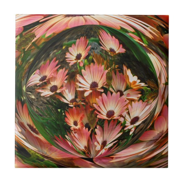 Carreau Marguerites africaines roses Art Floral Abstrait (Devant)