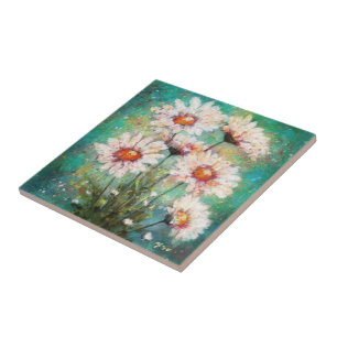 Carreau Marguerites Impressionniste peinture florale Turqu