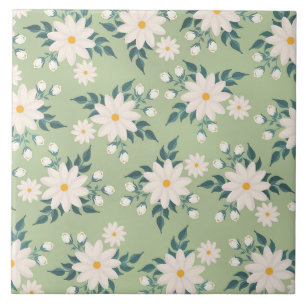 Carreau Marguerites sur l'Arrière - plan vert Pastel