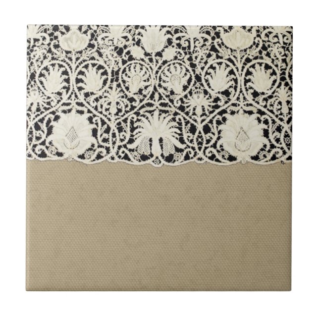 Carreau Mariage Antique Dentelle Lin Blanc Classique Joli (Devant)