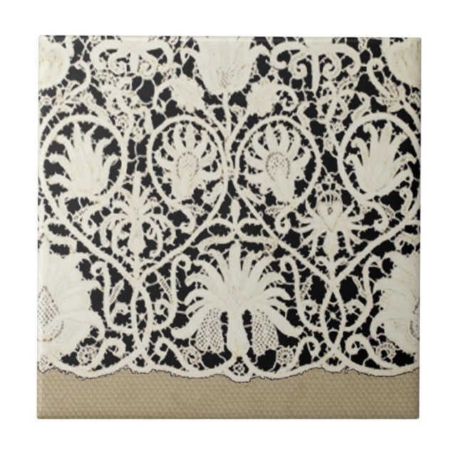 Carreau Mariage Antique Dentelle Lin Blanc Classique Joli (Devant)