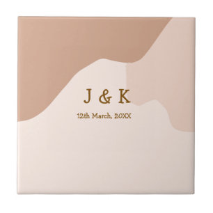 Carreau Mariage beige boho courbé nom date orange