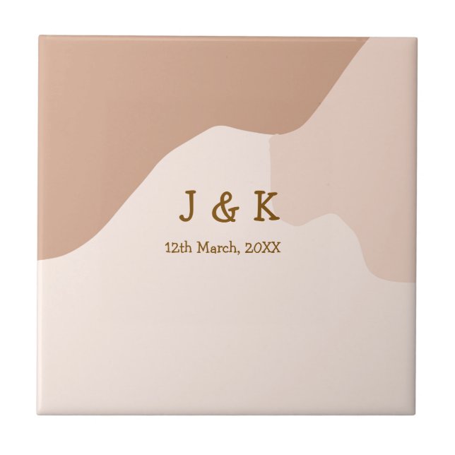 Carreau Mariage beige boho courbé nom date orange (Devant)