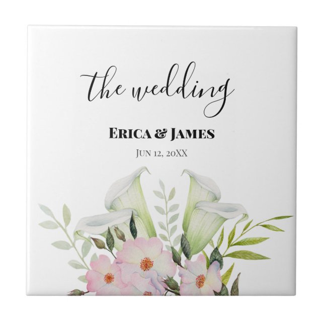 Carreau Mariage Blanc Doux Calla Lily Rose Aquarelle S (Devant)