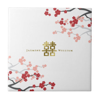 Carreau Mariage chinois Red Sakura Gold Double Happy