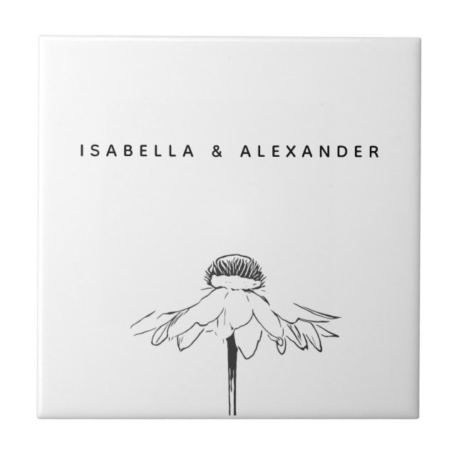 Carreau Mariage de l'anniversaire de la ligne florale blan (Devant)