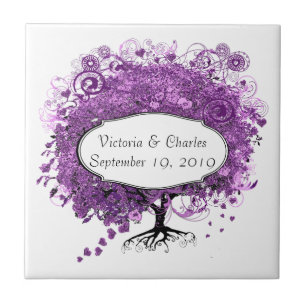 Carreau Mariage de l'arbre à feuilles en forme de cœur vio