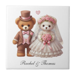 Carreau Mariage de nounours mariés avec nom personnalisé