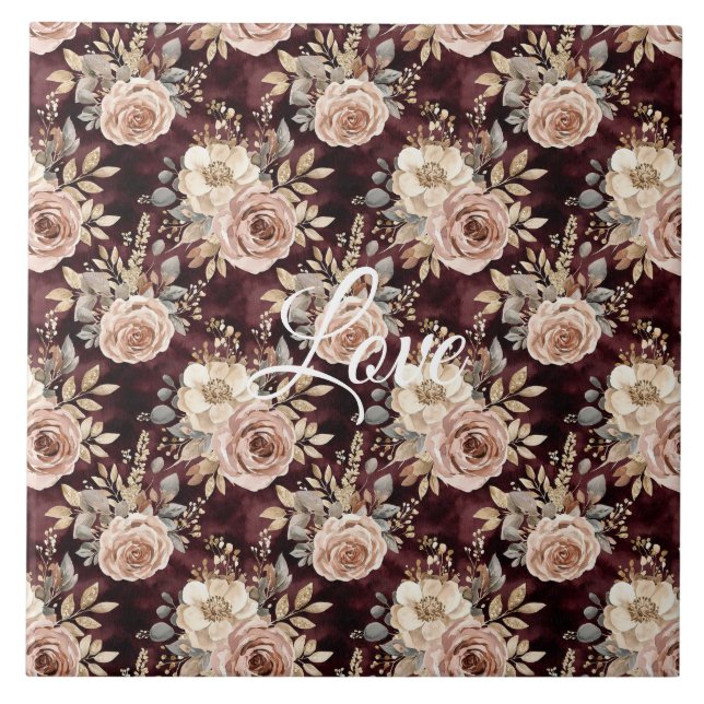 Carreau Mariage Floral Rouge Bourgogne Blush (Devant)