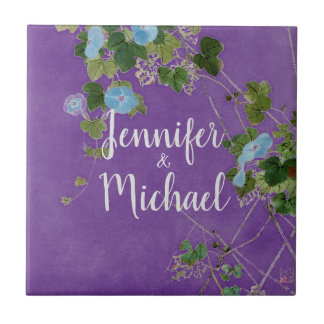 Carreau Mariage Moderne Calligraphie Plaque Nom Floral
