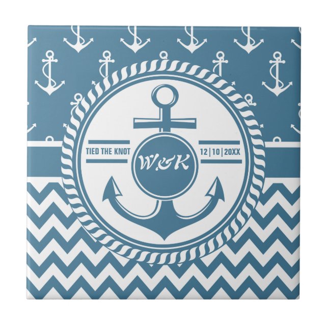 Carreau Mariage nautique ou Ancre d'anniversaire Chevron (Devant)