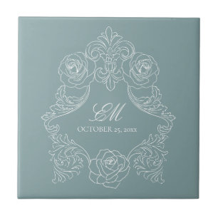 Carreau Mariage Régence Bleu Poussière au Blason Monogramm