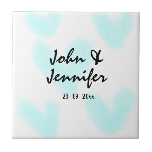 Carreau mariage style texte minimal simple blanc cœur bleu