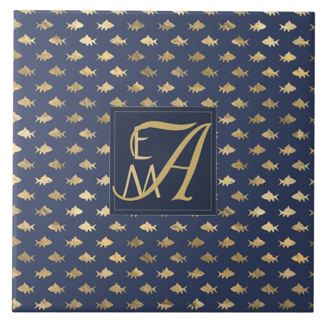 Carreau Mariés Navy Bleu Or Monogramme Décoration Maison N (Devant)