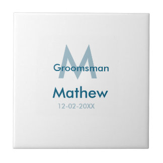 Carreau Marine bleu groomsman nom lettre date masculin par