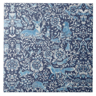 Carreau Marine Bleu & White Forêt Animaux Fox Rabbit Flor