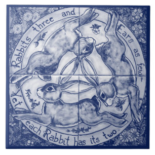 Carreau Marine Blue Cobalt Rabbit Lièvre Trio Quatre saiso