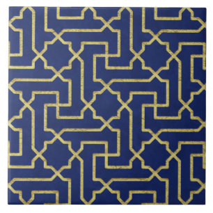 Carreau Marine Blue & Faux Gold Motif de mosaïque marocain