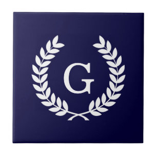 Carreau Marine Blue What Blé Laurel Wreath Initial Monogra