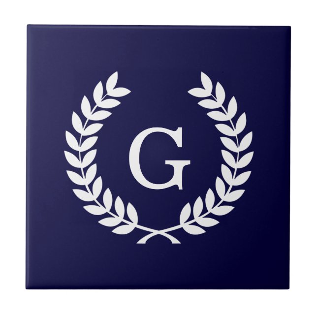 Carreau Marine Blue What Blé Laurel Wreath Initial Monogra (Devant)