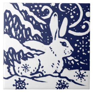 Carreau Marine Blue White Neige Rabat Bois Animal Trivet